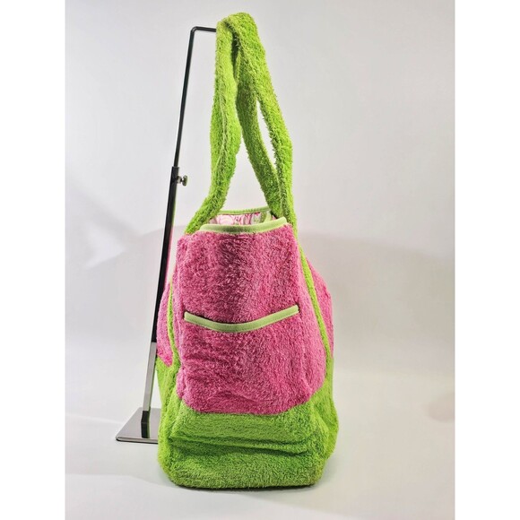 VINTAGE Lilly Pulitzer Pink Green XL Terrycloth Beach Bag Tote Purse Shopper GUC - Picture 7 of 12